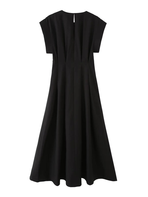 Robe midi noire à épaules structurées