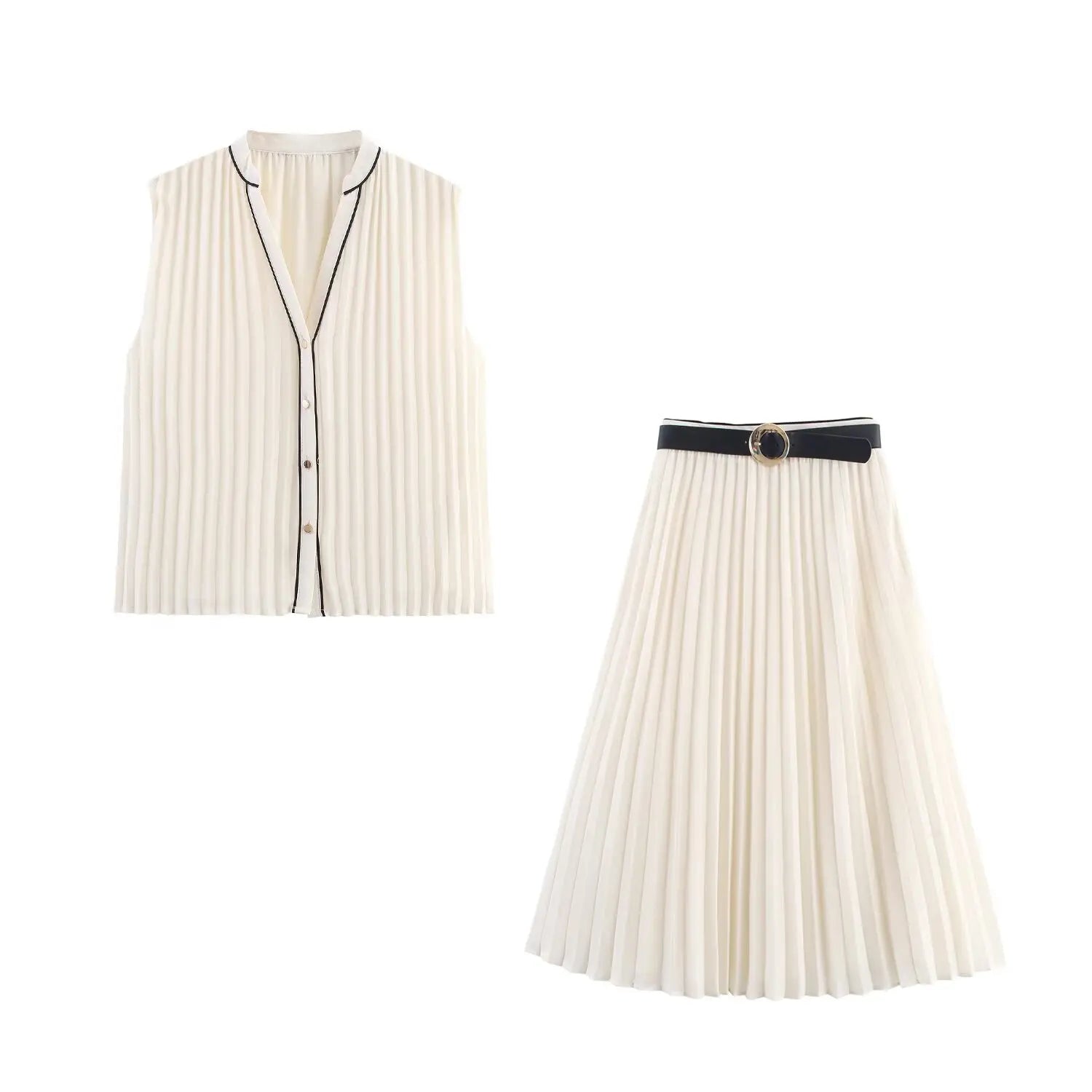 Ensemble chemise contrastée et jupe plissée
