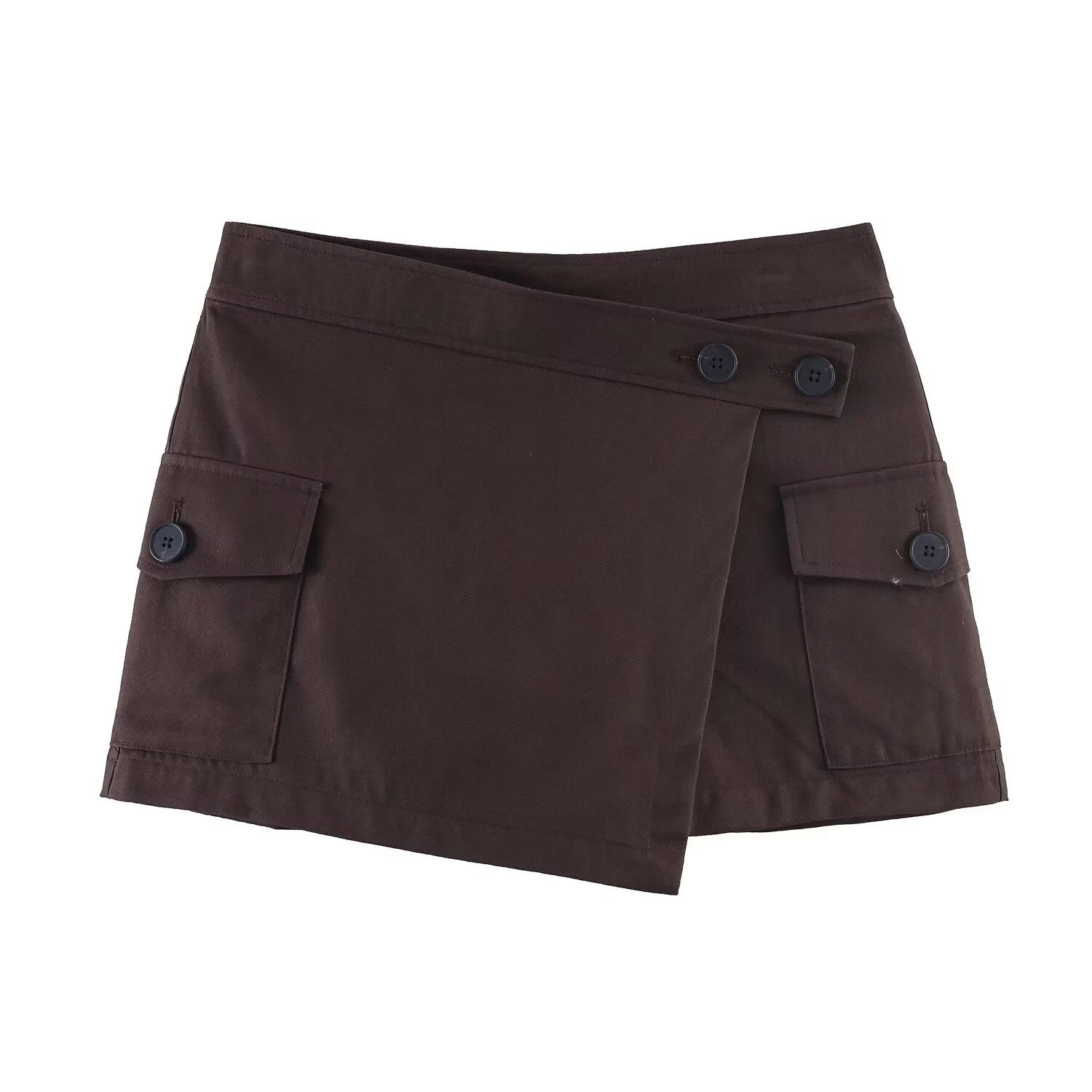 Jupe-short cargo chocolat à double boutonnage