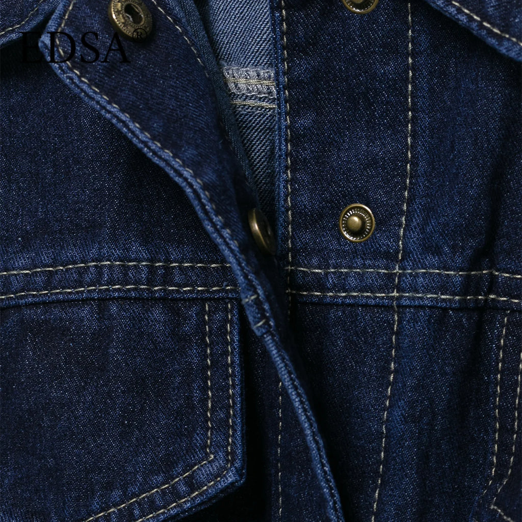 Veste en denim ceinturée bleu profond